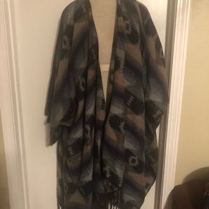 {French Laundry} Blue Tribal Poncho With Fringes